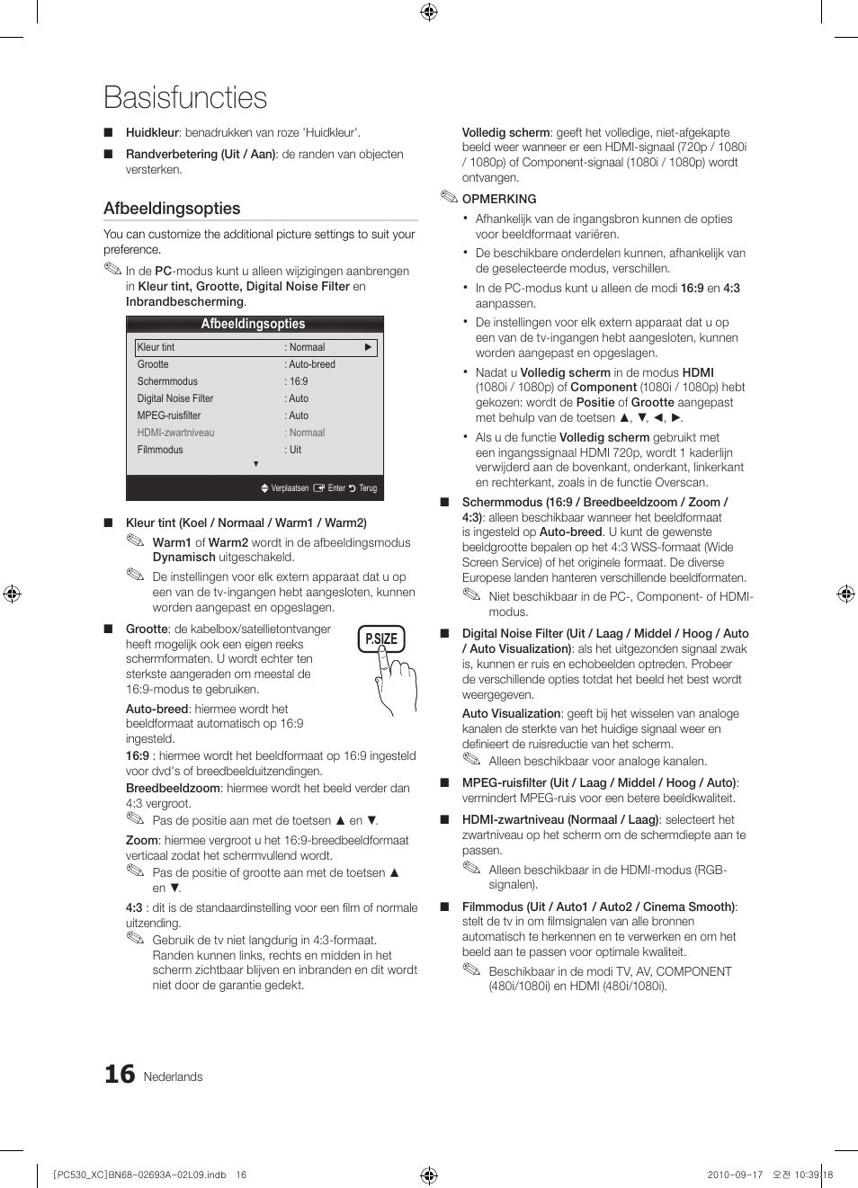 Basisfuncties | Samsung PS50C530C1W User Manual | Page 136 / 365