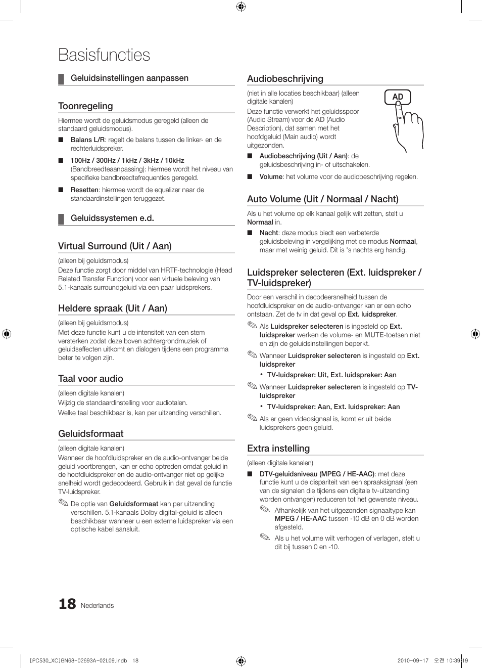 Basisfuncties | Samsung PS50C530C1W User Manual | Page 138 / 365