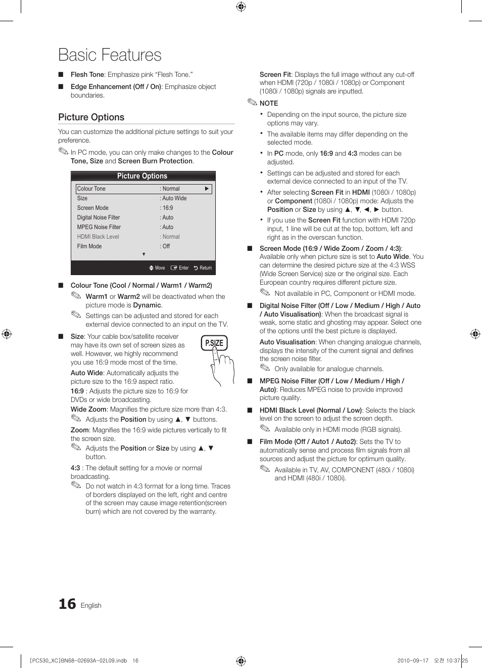 Basic features | Samsung PS50C530C1W User Manual | Page 16 / 365