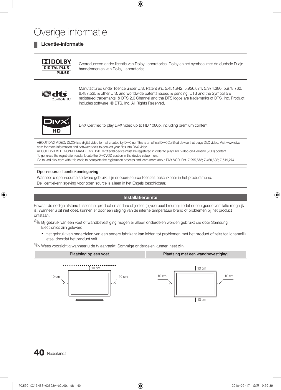 Overige informatie | Samsung PS50C530C1W User Manual | Page 160 / 365