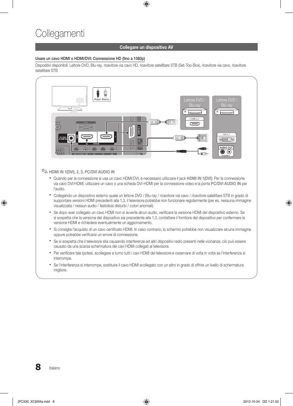 Collegamenti | Samsung PS50C530C1W User Manual | Page 168 / 365