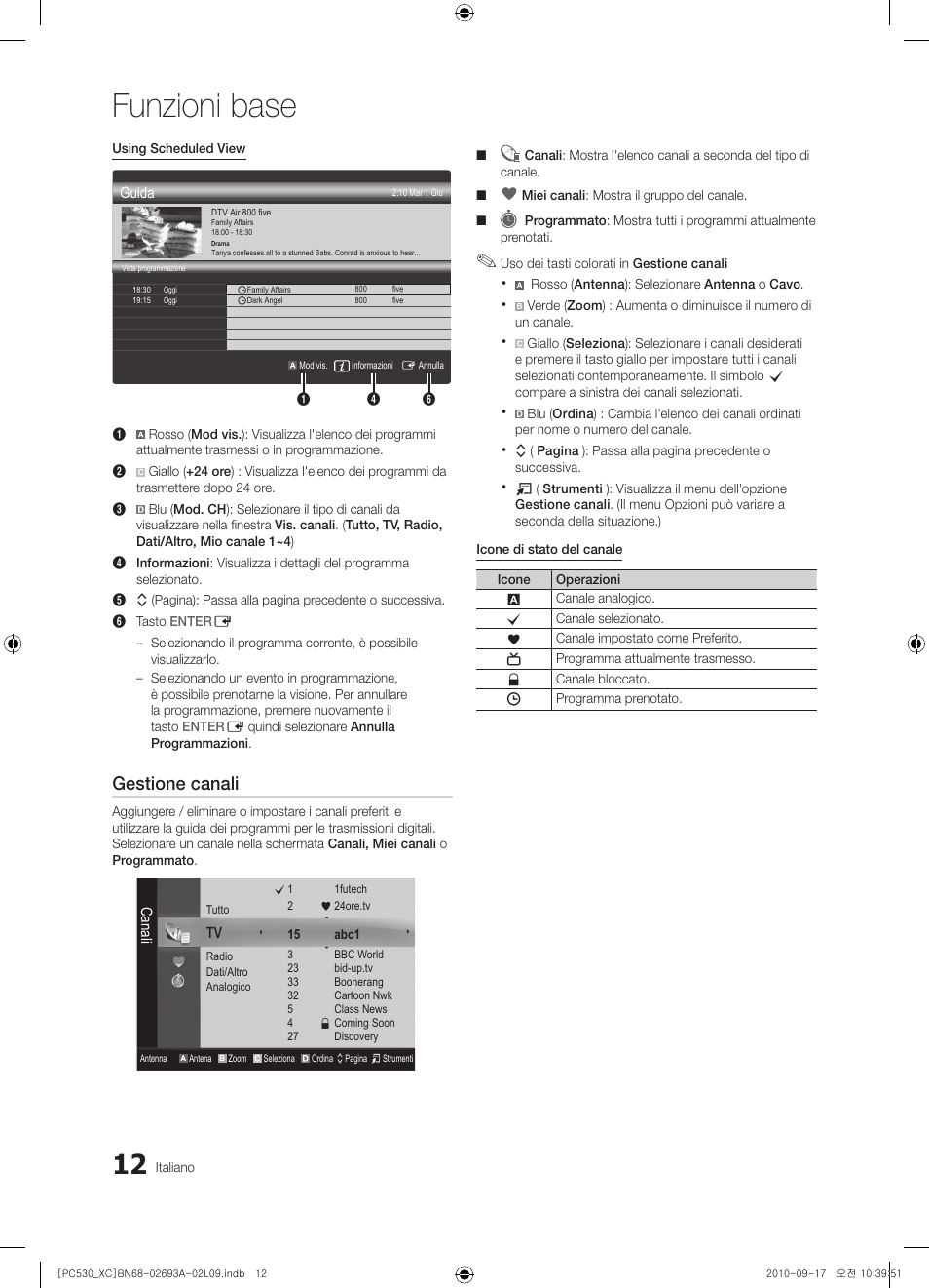 Funzioni base, Gestione canali | Samsung PS50C530C1W User Manual | Page 172 / 365