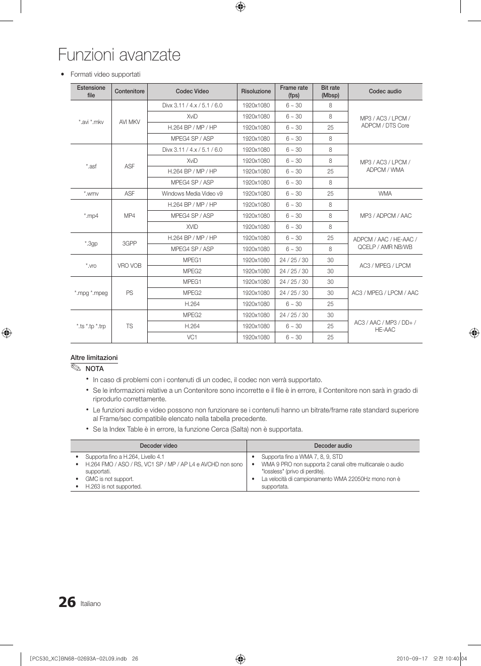 Funzioni avanzate | Samsung PS50C530C1W User Manual | Page 186 / 365