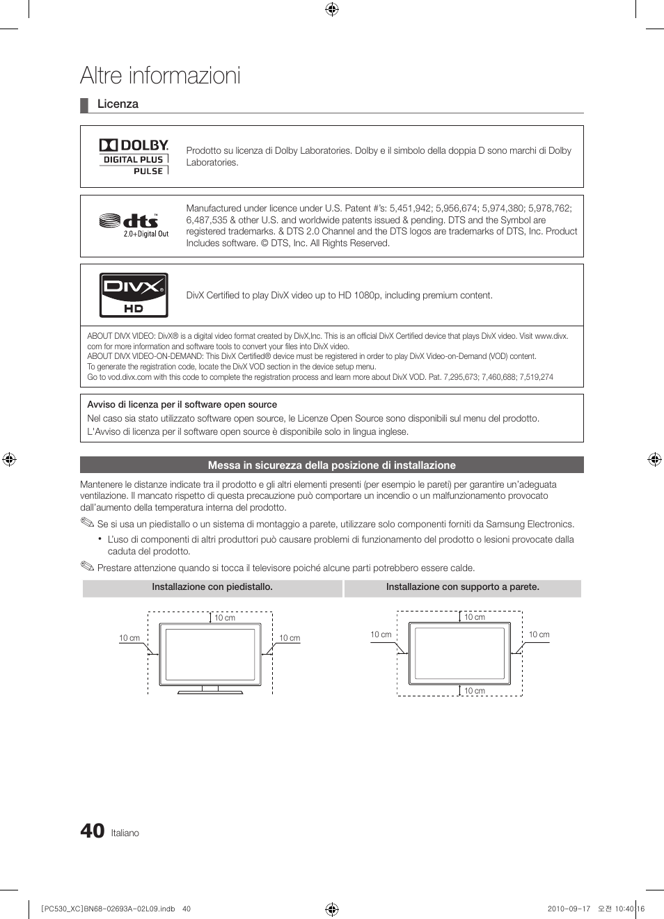 Altre informazioni | Samsung PS50C530C1W User Manual | Page 200 / 365