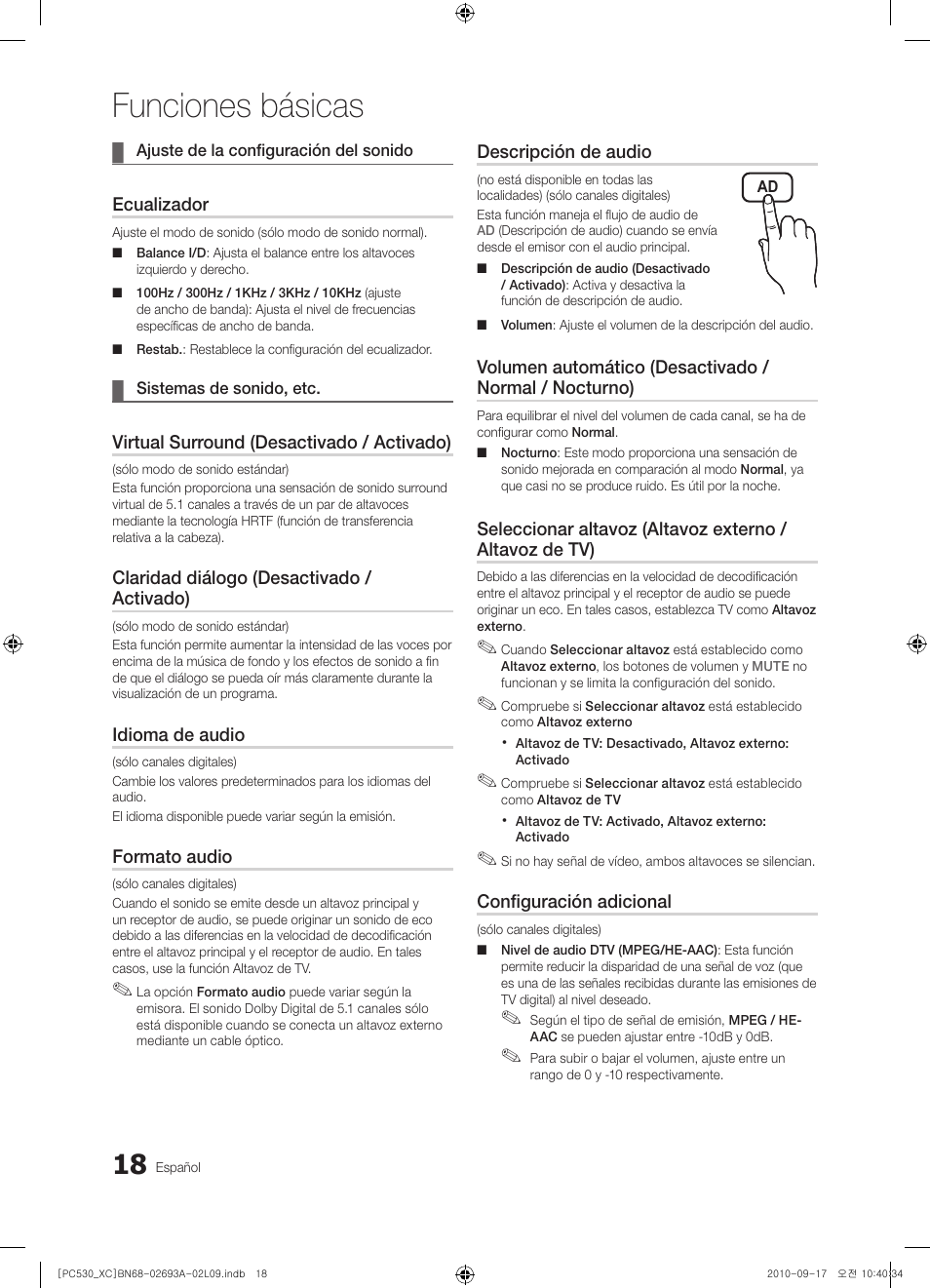 Funciones básicas | Samsung PS50C530C1W User Manual | Page 220 / 365