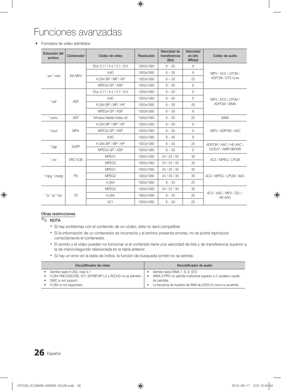 Funciones avanzadas | Samsung PS50C530C1W User Manual | Page 228 / 365