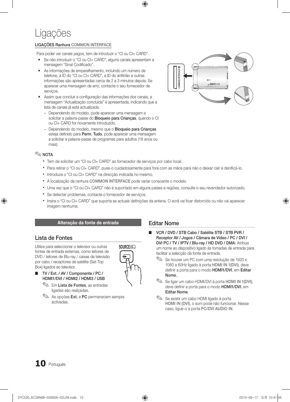 Ligações | Samsung PS50C530C1W User Manual | Page 252 / 365