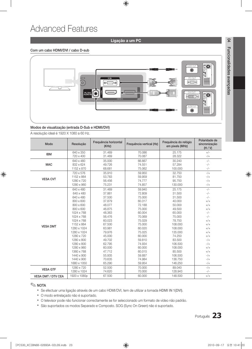 Advanced features | Samsung PS50C530C1W User Manual | Page 265 / 365