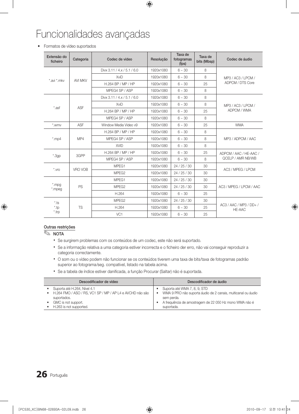 Funcionalidades avançadas | Samsung PS50C530C1W User Manual | Page 268 / 365