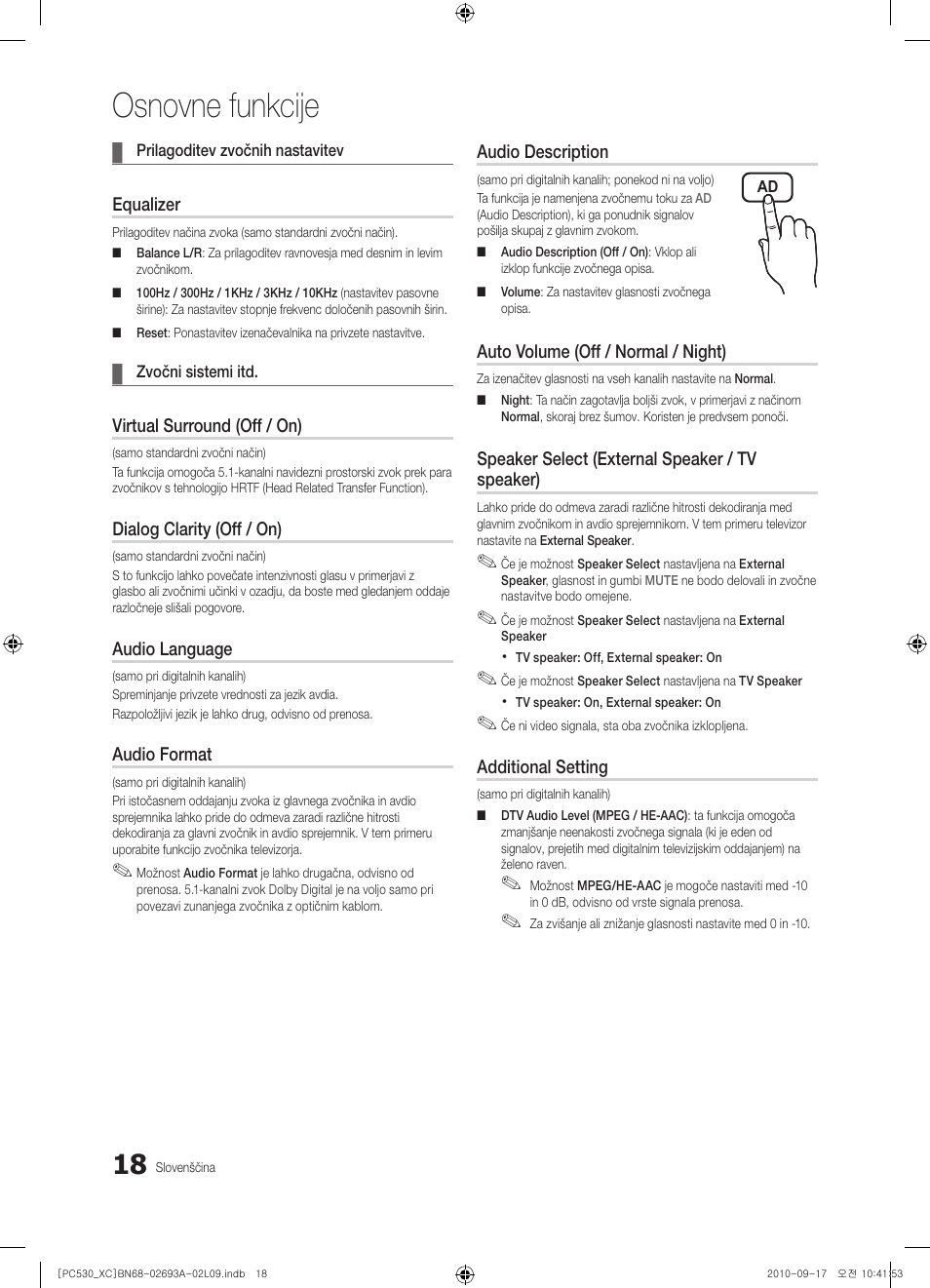 Osnovne funkcije | Samsung PS50C530C1W User Manual | Page 300 / 365