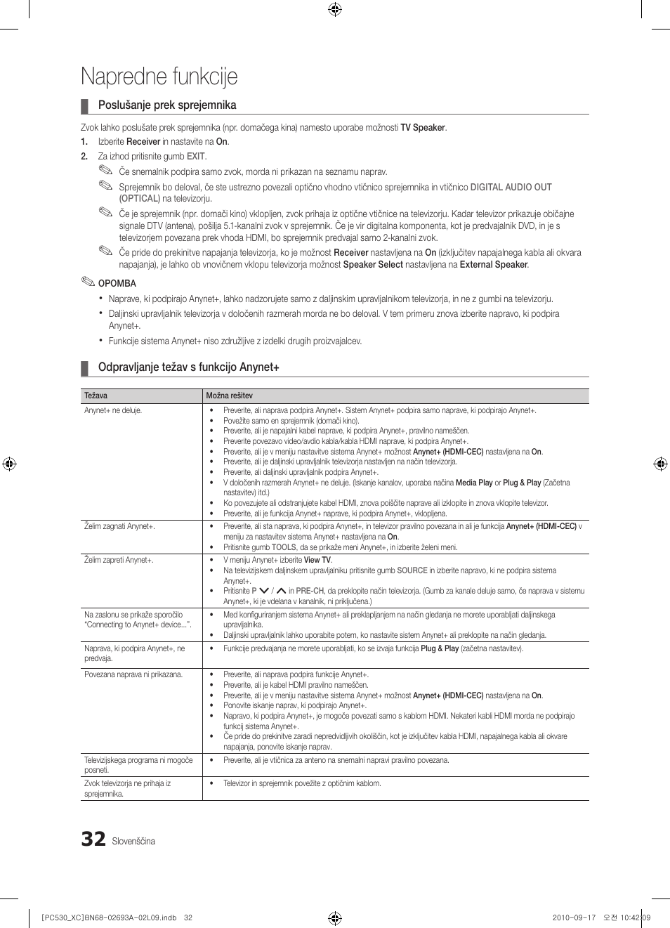 Napredne funkcije | Samsung PS50C530C1W User Manual | Page 314 / 365