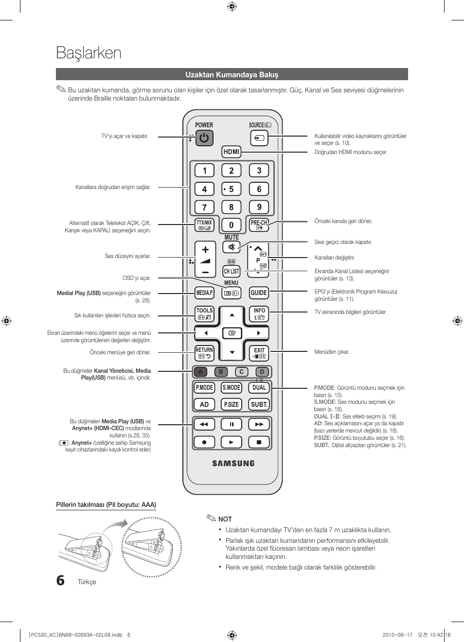 Başlarken | Samsung PS50C530C1W User Manual | Page 328 / 365