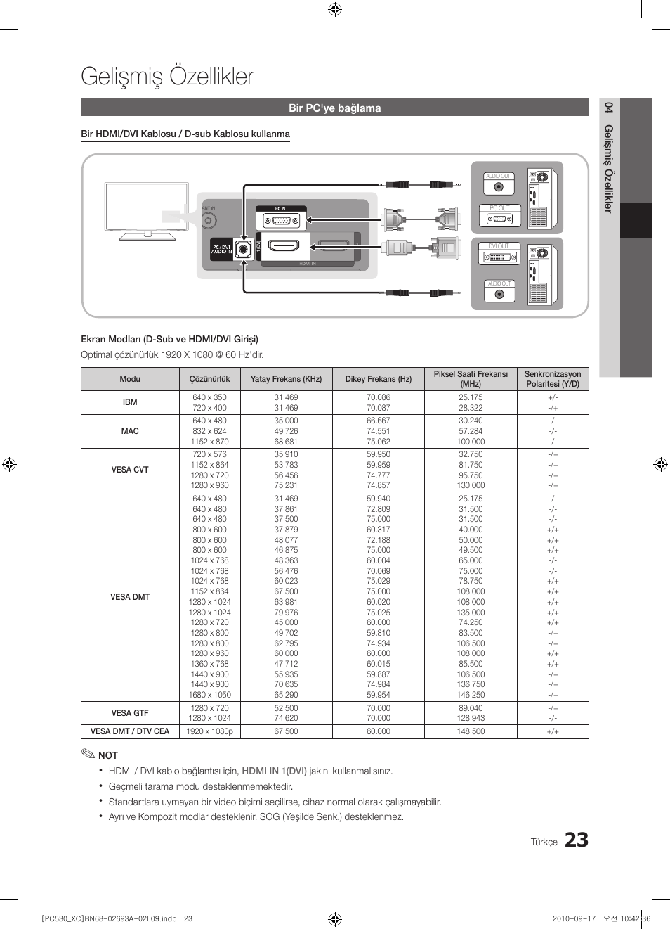 Gelişmiş özellikler | Samsung PS50C530C1W User Manual | Page 345 / 365