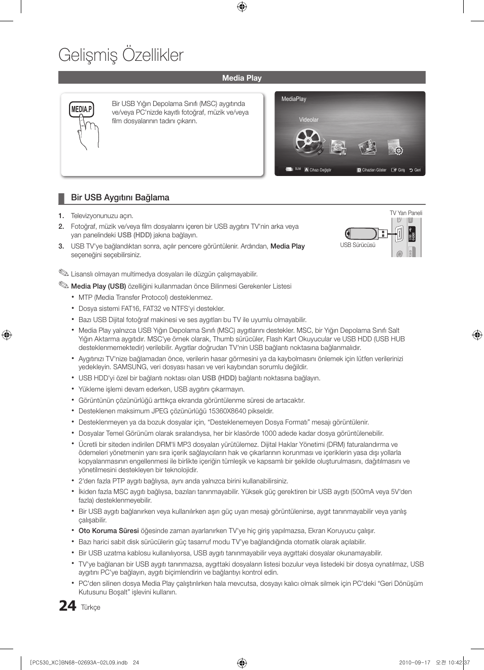 Gelişmiş özellikler | Samsung PS50C530C1W User Manual | Page 346 / 365