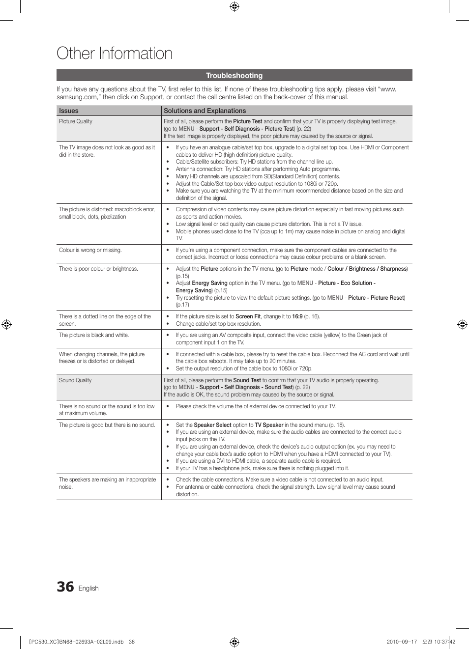 Other information | Samsung PS50C530C1W User Manual | Page 36 / 365