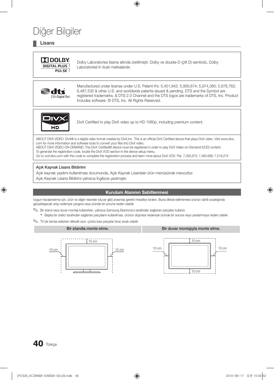 Diğer bilgiler | Samsung PS50C530C1W User Manual | Page 362 / 365