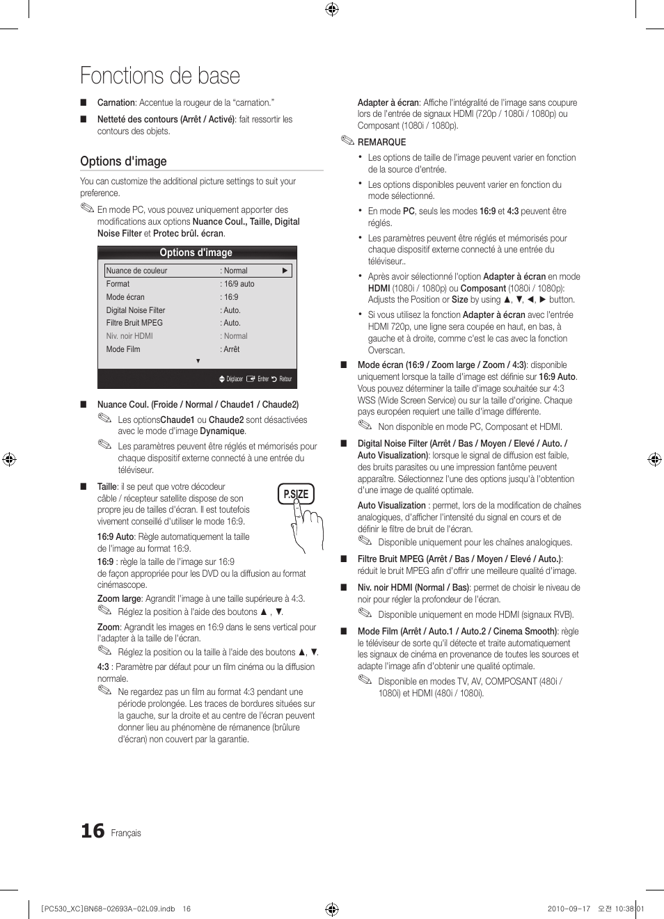 Fonctions de base | Samsung PS50C530C1W User Manual | Page 56 / 365