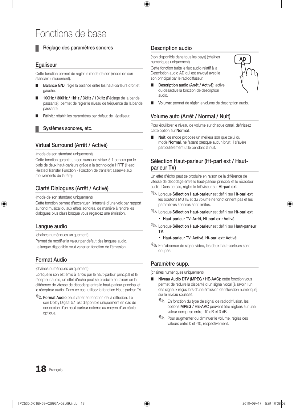 Fonctions de base | Samsung PS50C530C1W User Manual | Page 58 / 365