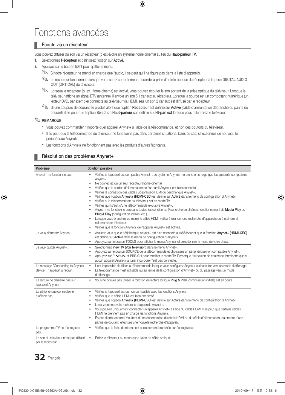 Fonctions avancées | Samsung PS50C530C1W User Manual | Page 72 / 365
