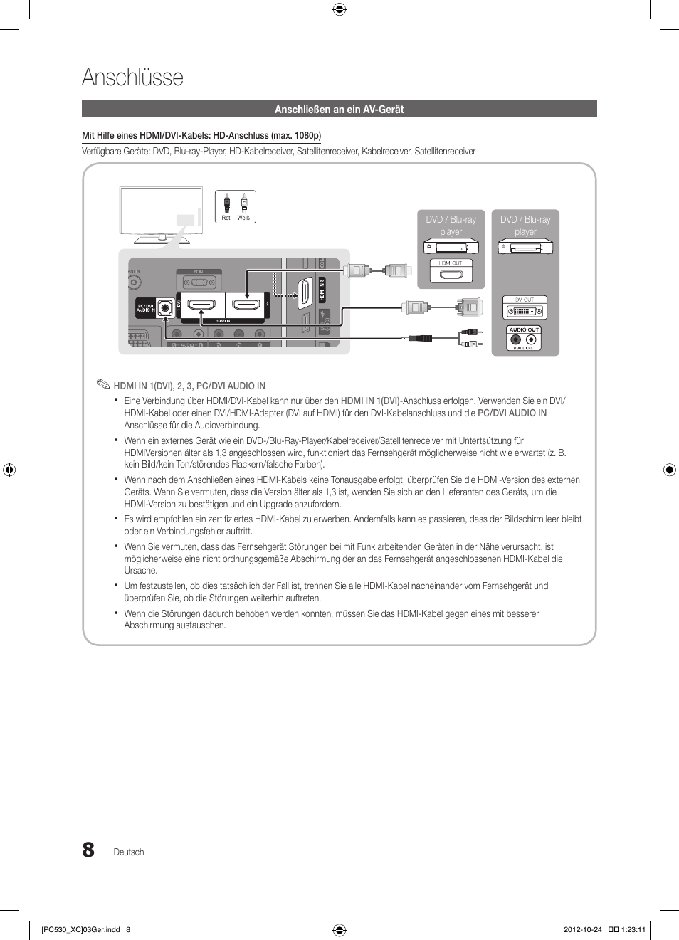 Anschlüsse | Samsung PS50C530C1W User Manual | Page 88 / 365