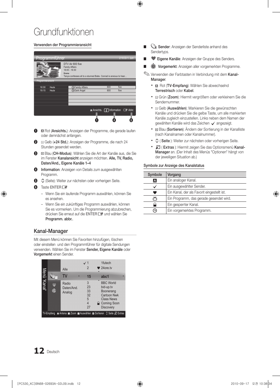 Grundfunktionen, Kanal-manager | Samsung PS50C530C1W User Manual | Page 92 / 365