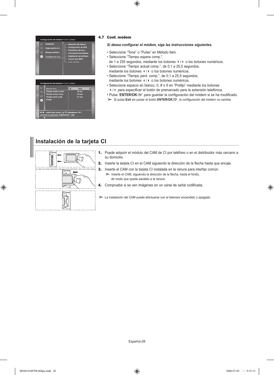Instalación de la tarjeta ci | Samsung LE32S74BD User Manual | Page 112 / 125