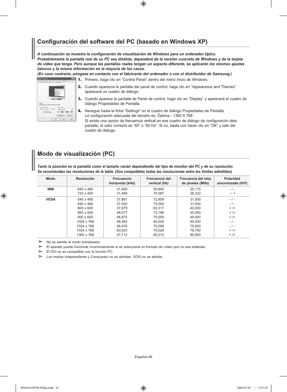 Modo de visualización (pc) | Samsung LE32S74BD User Manual | Page 120 / 125