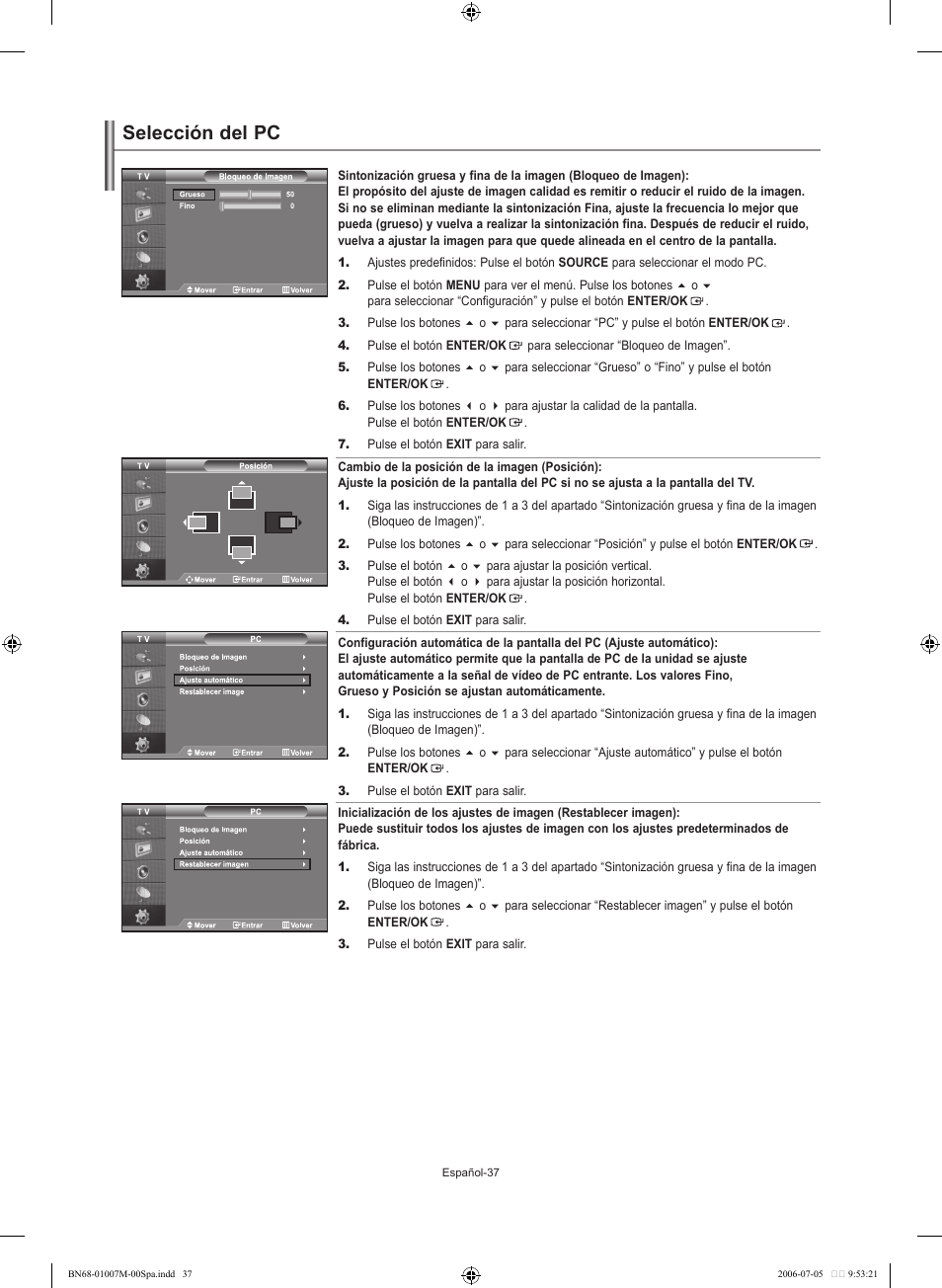 Selección del pc | Samsung LE32S74BD User Manual | Page 121 / 125