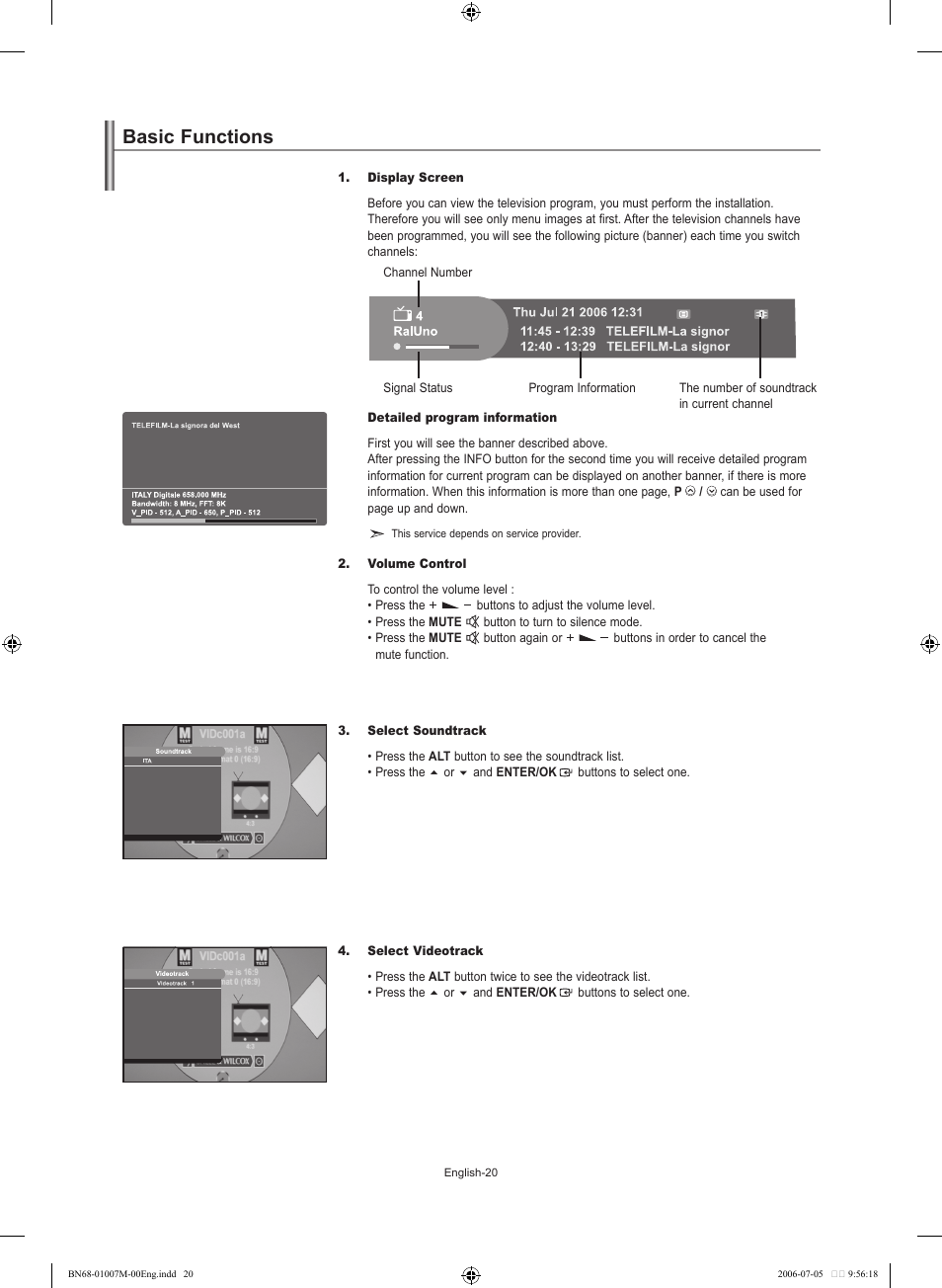 Basic functions | Samsung LE32S74BD User Manual | Page 22 / 125