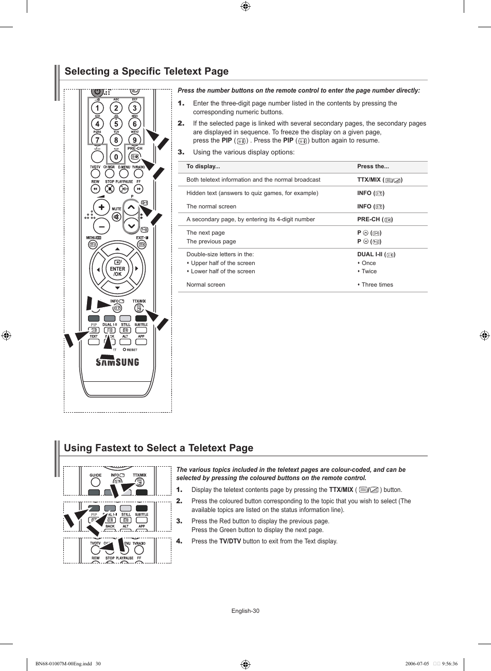Using fastext to select a teletext page, Selecting a specific teletext page | Samsung LE32S74BD User Manual | Page 32 / 125