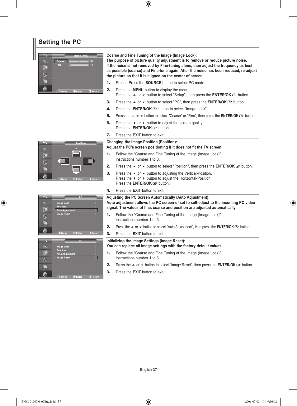 Setting the pc | Samsung LE32S74BD User Manual | Page 39 / 125