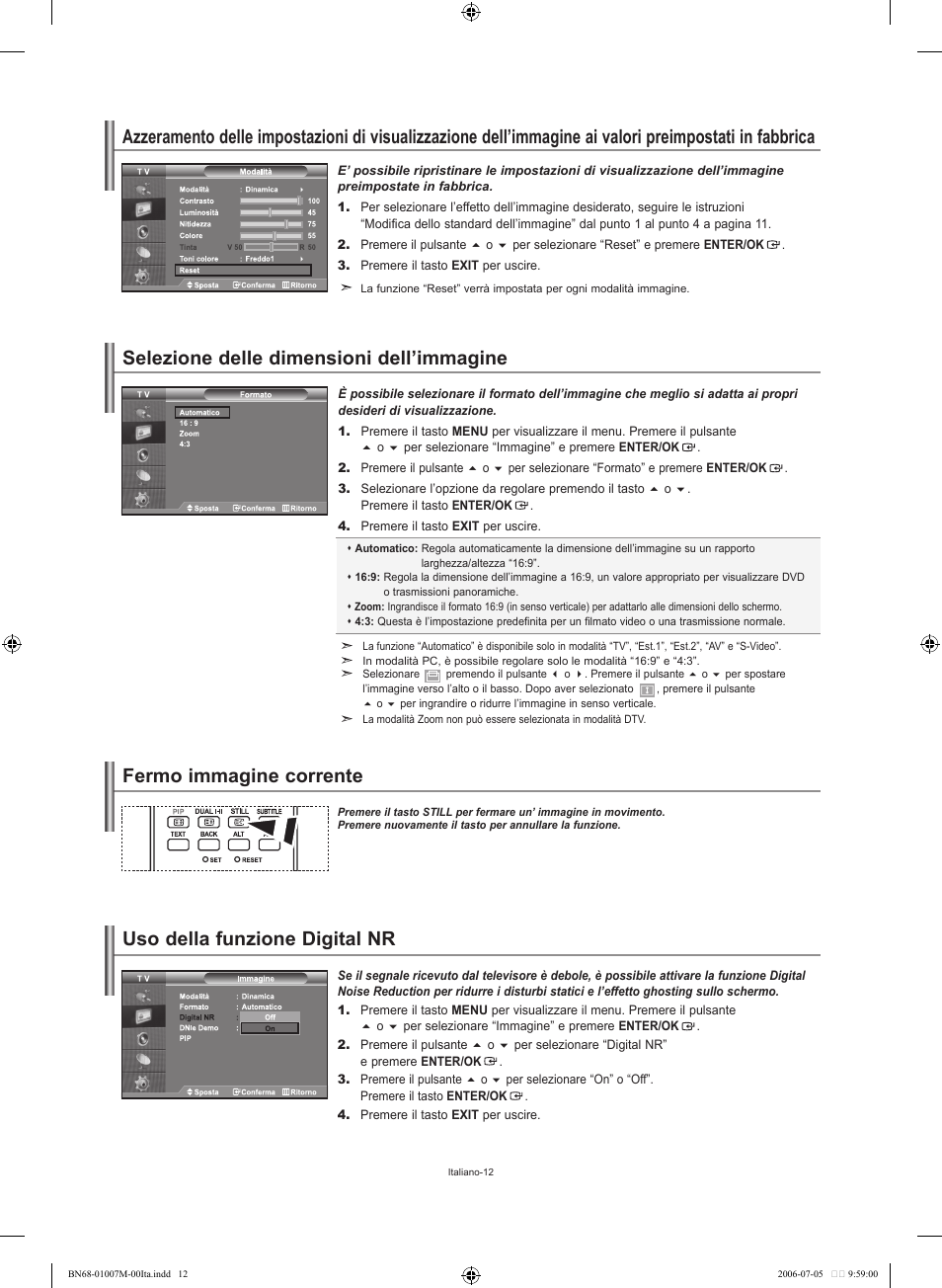 Uso della funzione digital nr, Fermo immagine corrente | Samsung LE32S74BD User Manual | Page 54 / 125