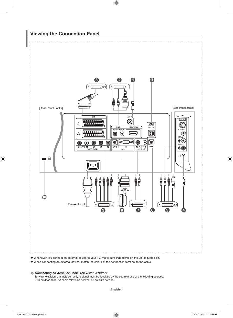 Viewing the connection panel | Samsung LE32S74BD User Manual | Page 6 / 125