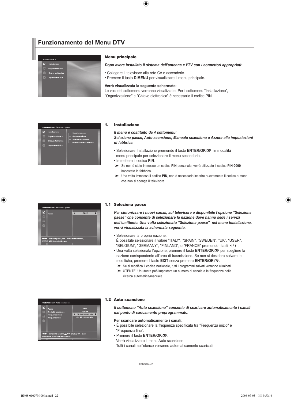 Funzionamento del menu dtv | Samsung LE32S74BD User Manual | Page 64 / 125