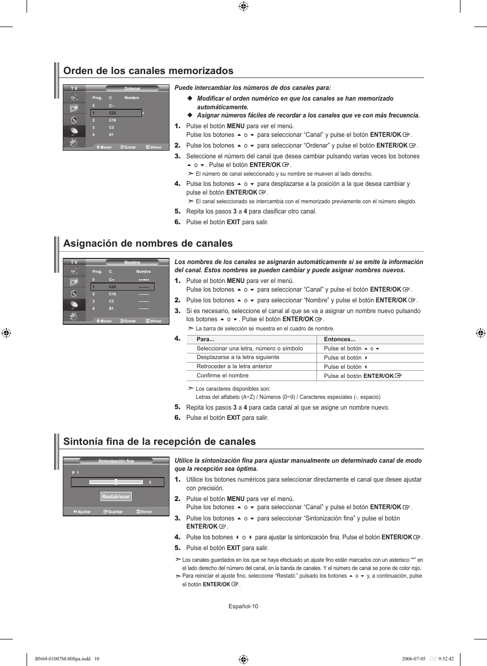 Sintonía fina de la recepción de canales, Asignación de nombres de canales | Samsung LE32S74BD User Manual | Page 94 / 125