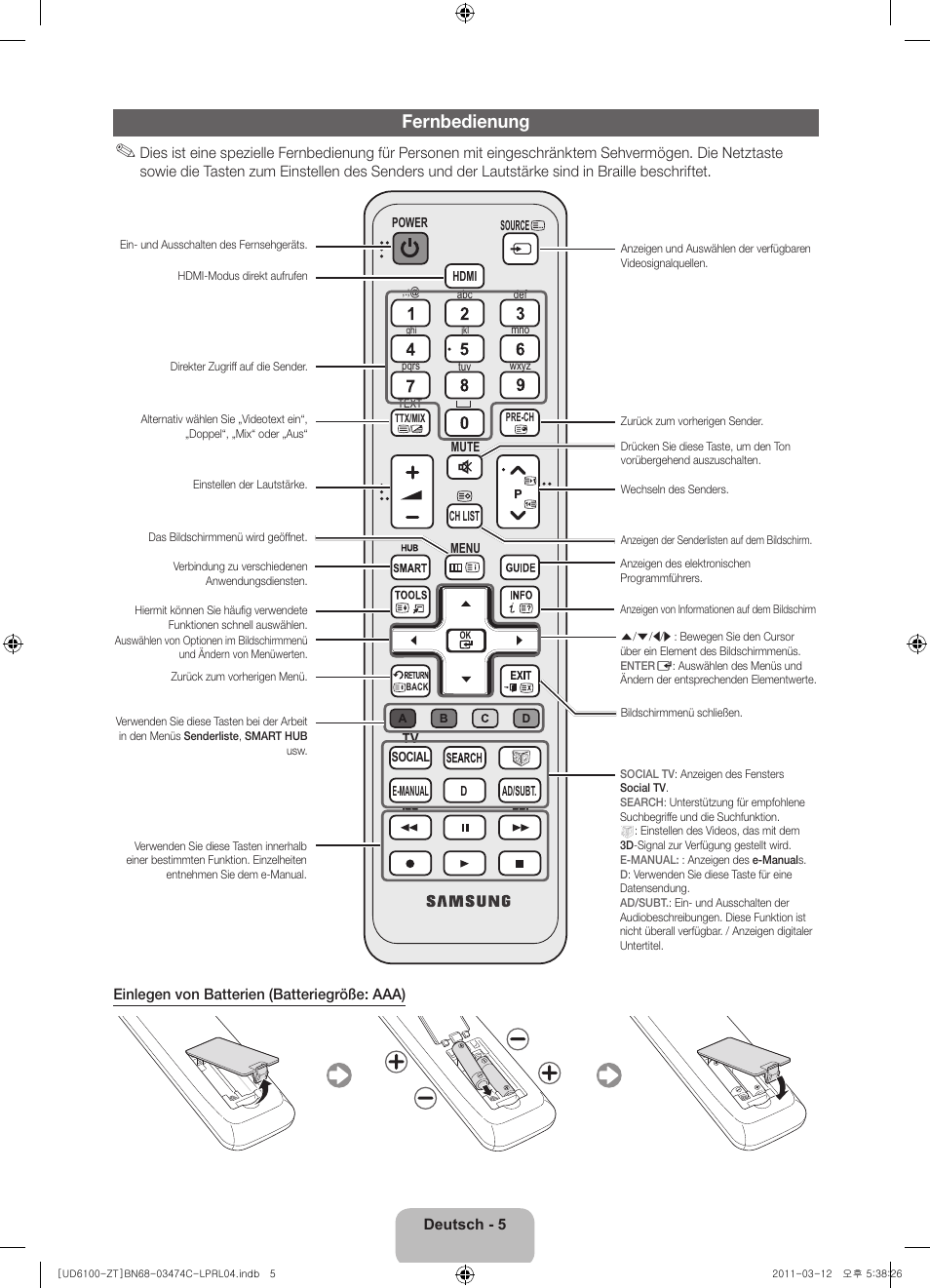 Fernbedienung | Samsung UE55D6100SP User Manual | Page 27 / 86