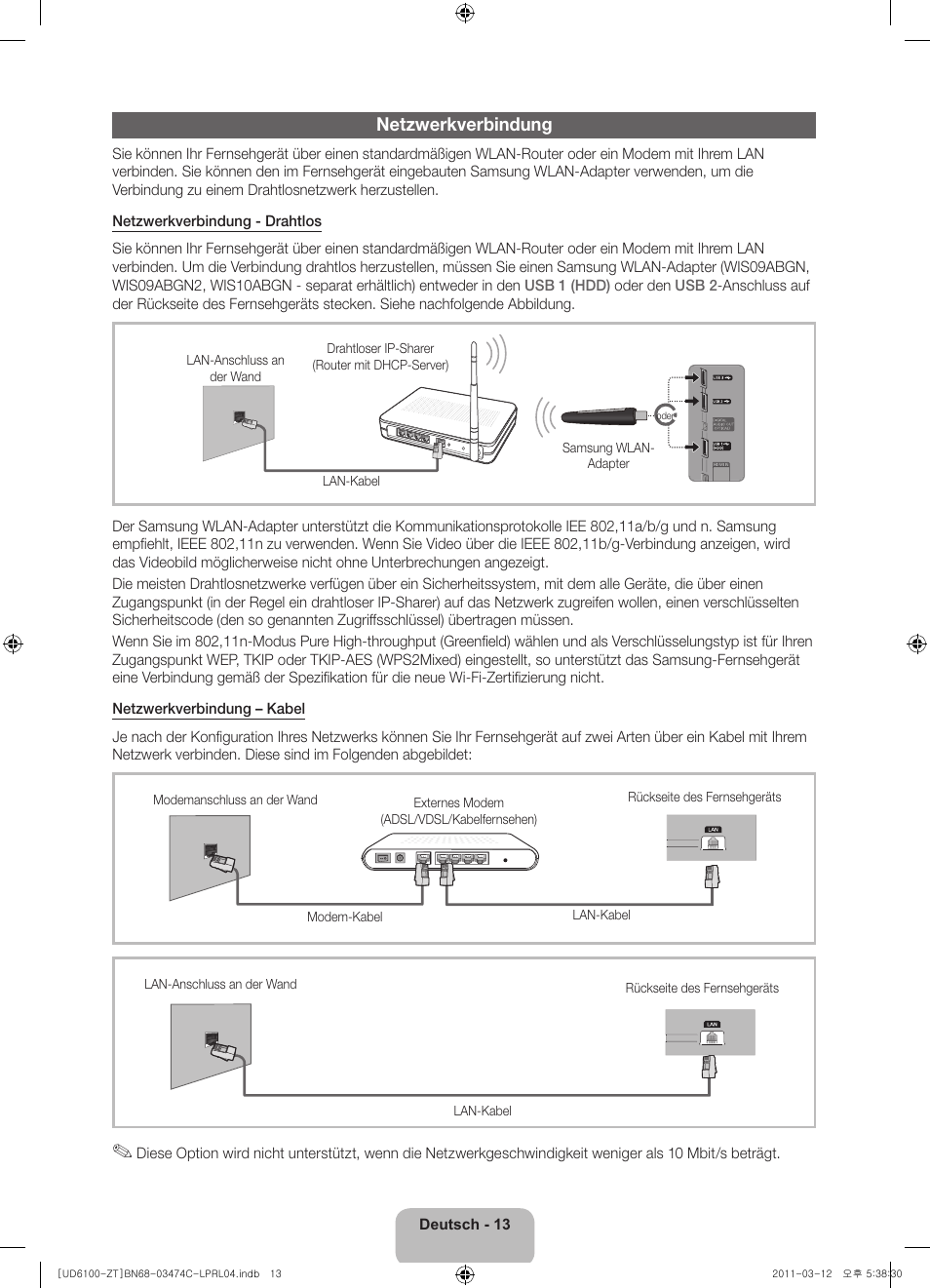 Netzwerkverbindung | Samsung UE55D6100SP User Manual | Page 35 / 86