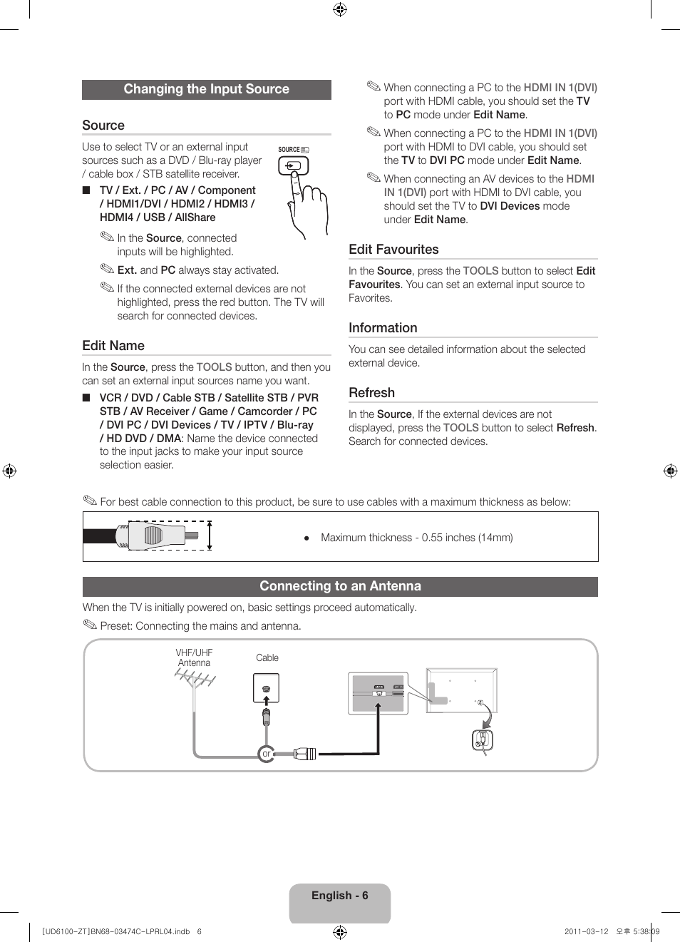 Samsung UE55D6100SP User Manual | Page 6 / 86