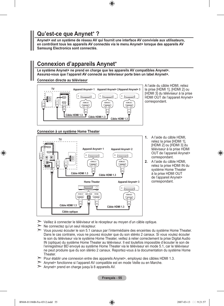Qu’est-ce que anynet, Connexion d’appareils anynet | Samsung LE52M87BD User Manual | Page 119 / 498