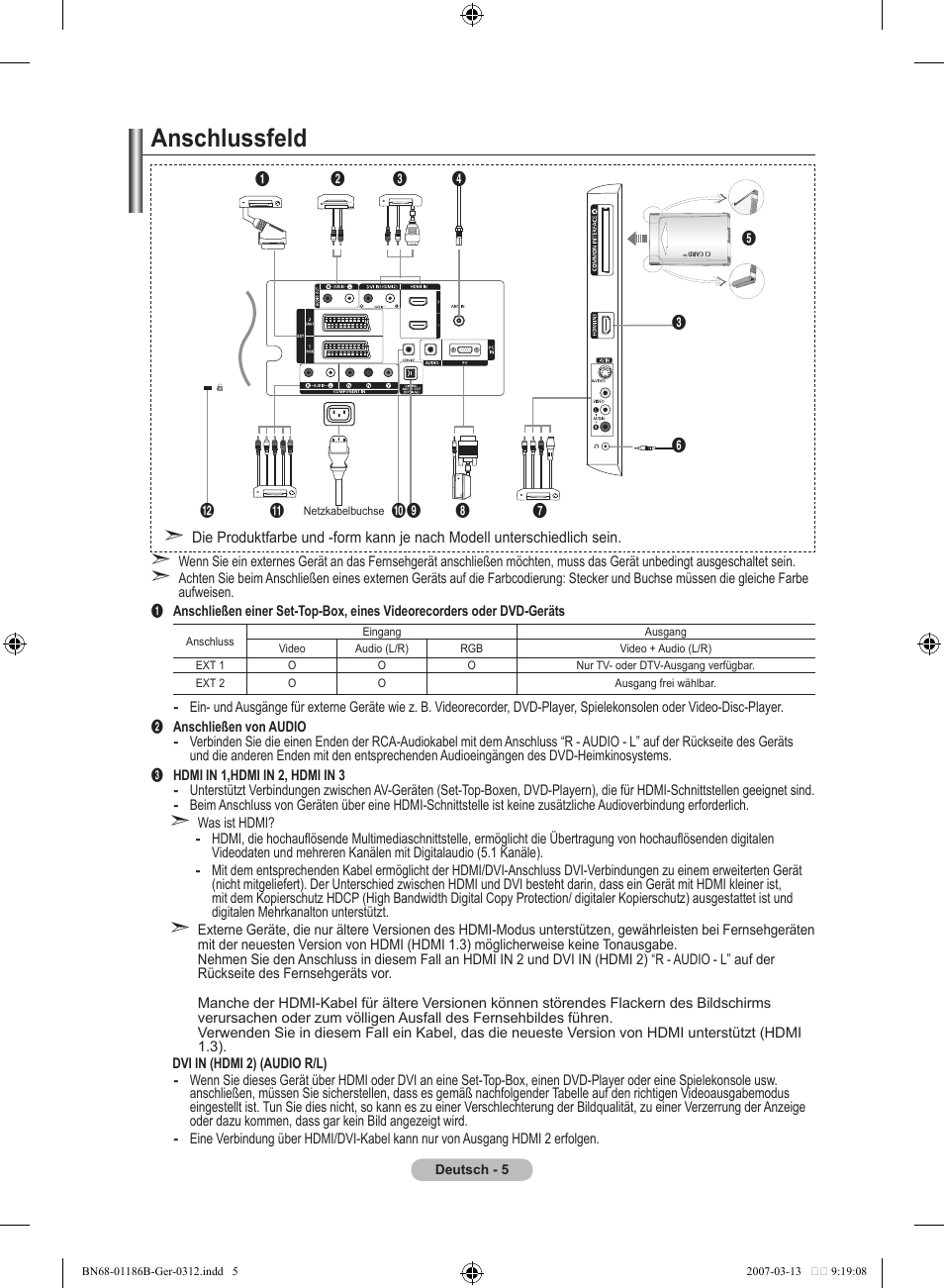 Anschlussfeld | Samsung LE52M87BD User Manual | Page 131 / 498