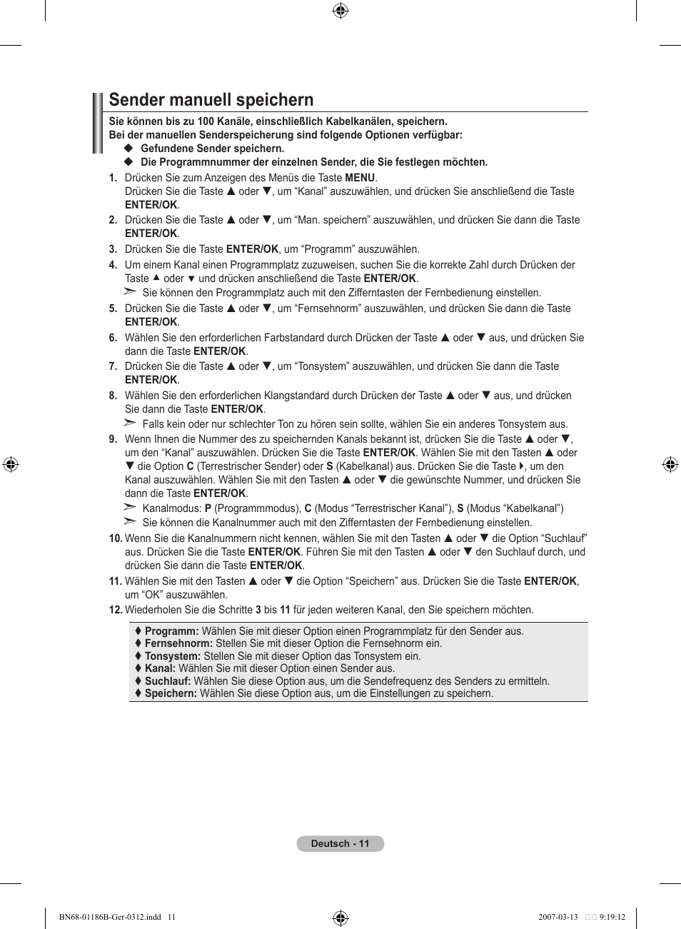 Sender manuell speichern | Samsung LE52M87BD User Manual | Page 137 / 498