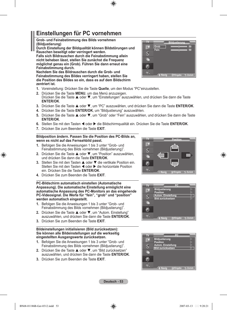 Einstellungen für pc vornehmen | Samsung LE52M87BD User Manual | Page 179 / 498