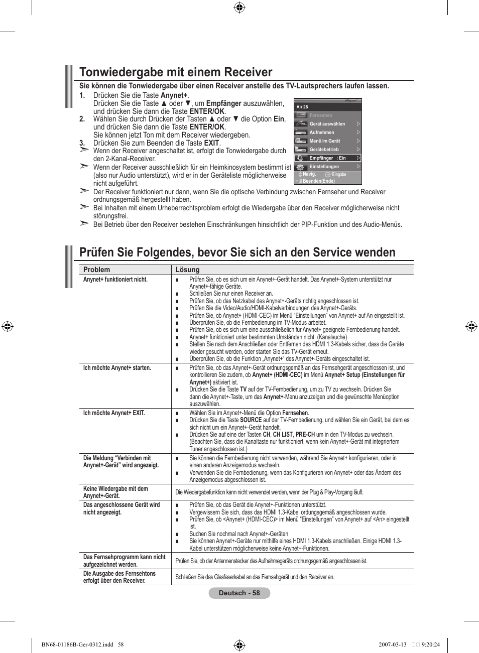 Tonwiedergabe mit einem receiver | Samsung LE52M87BD User Manual | Page 184 / 498