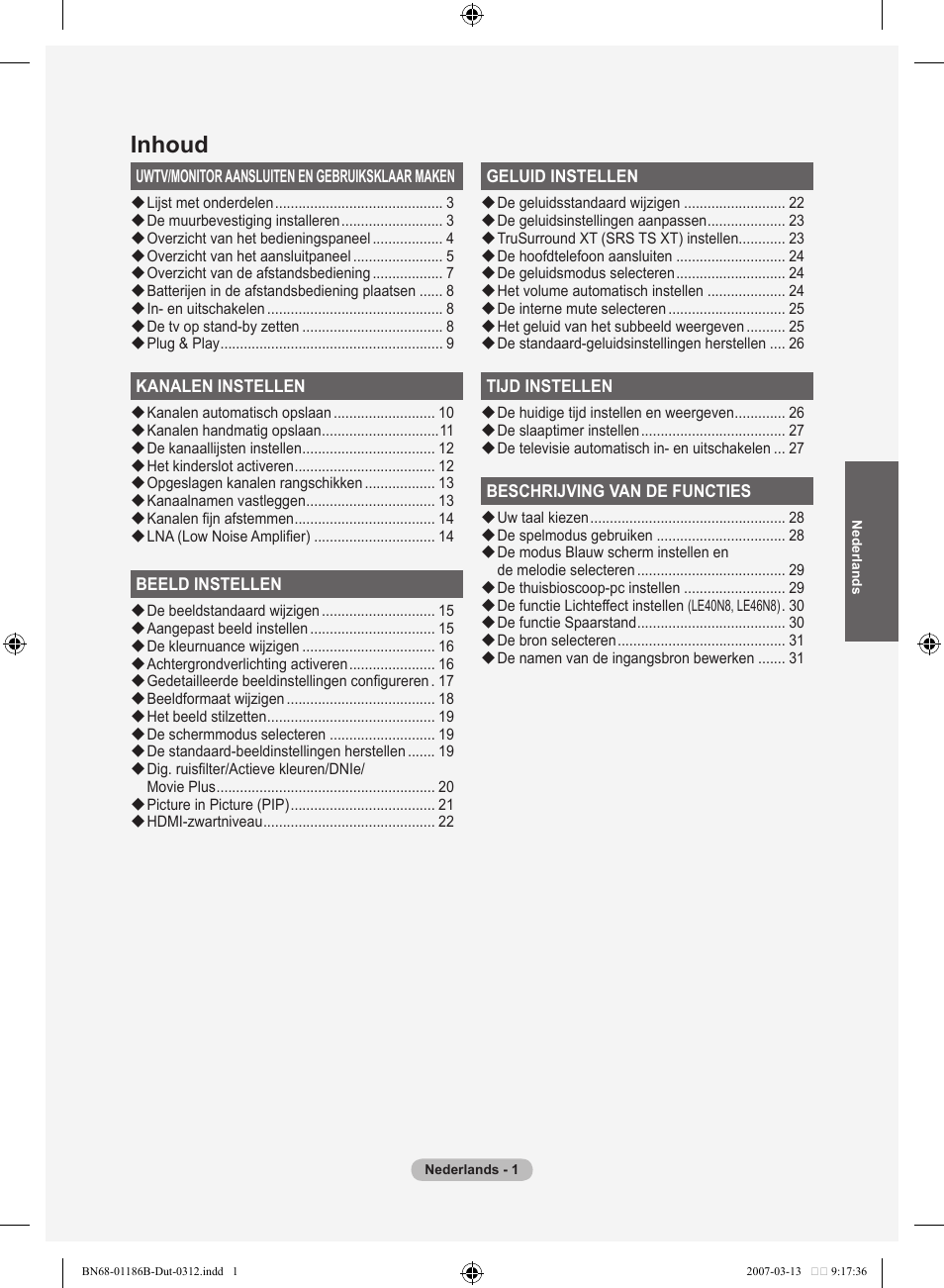 Inhoud | Samsung LE52M87BD User Manual | Page 189 / 498