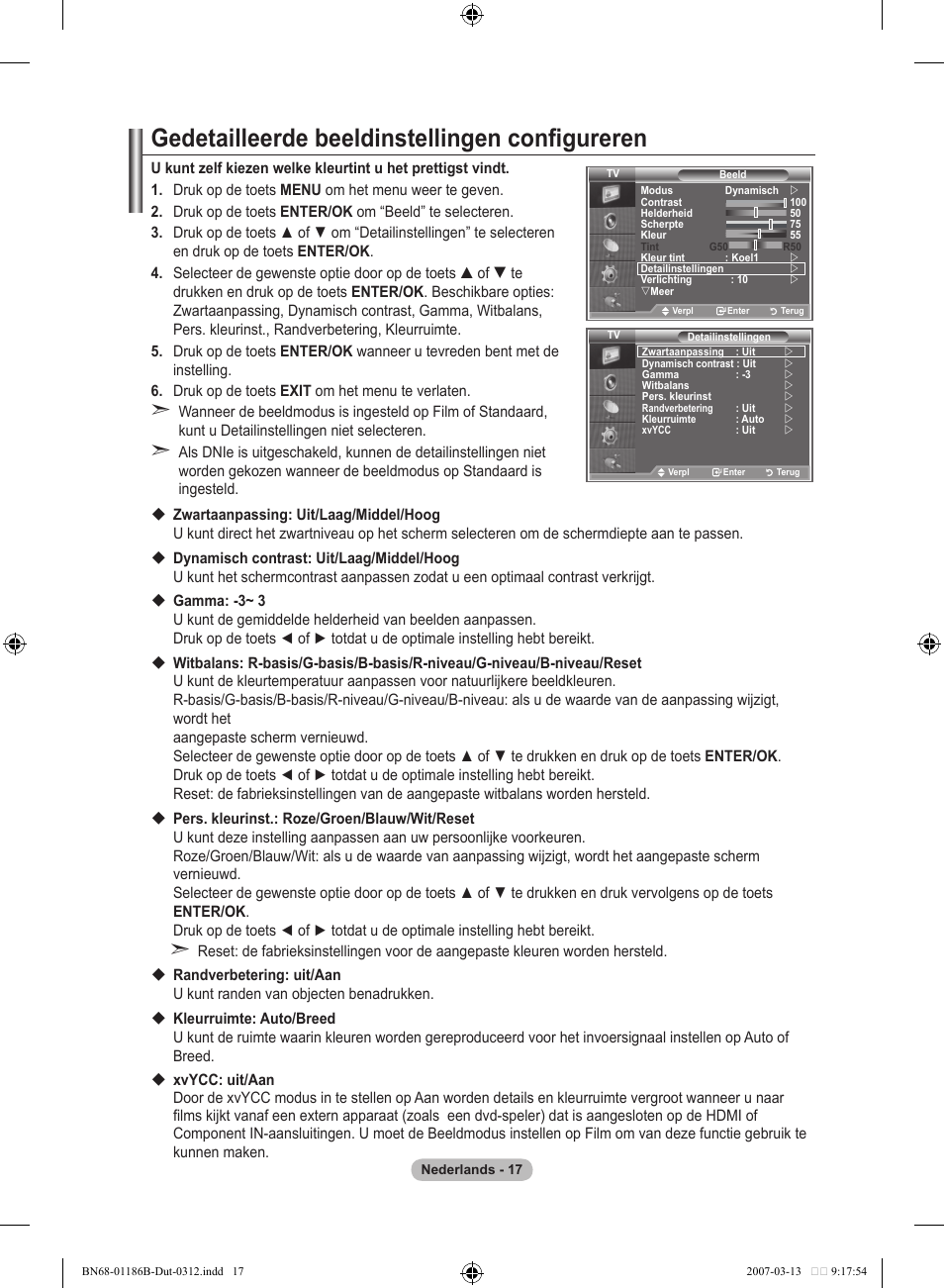Gedetailleerde beeldinstellingen configureren | Samsung LE52M87BD User Manual | Page 205 / 498
