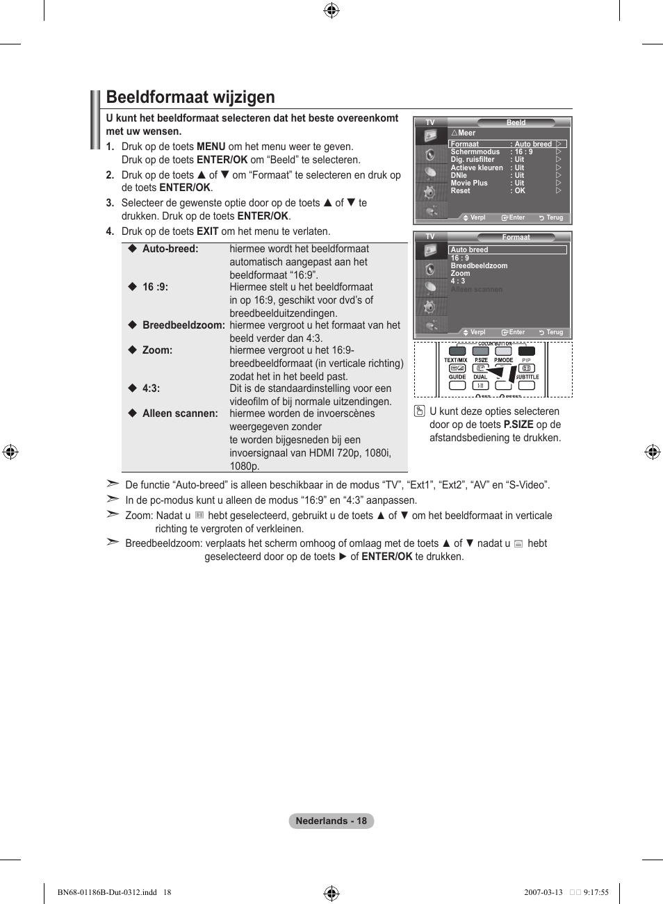 Beeldformaat wijzigen | Samsung LE52M87BD User Manual | Page 206 / 498