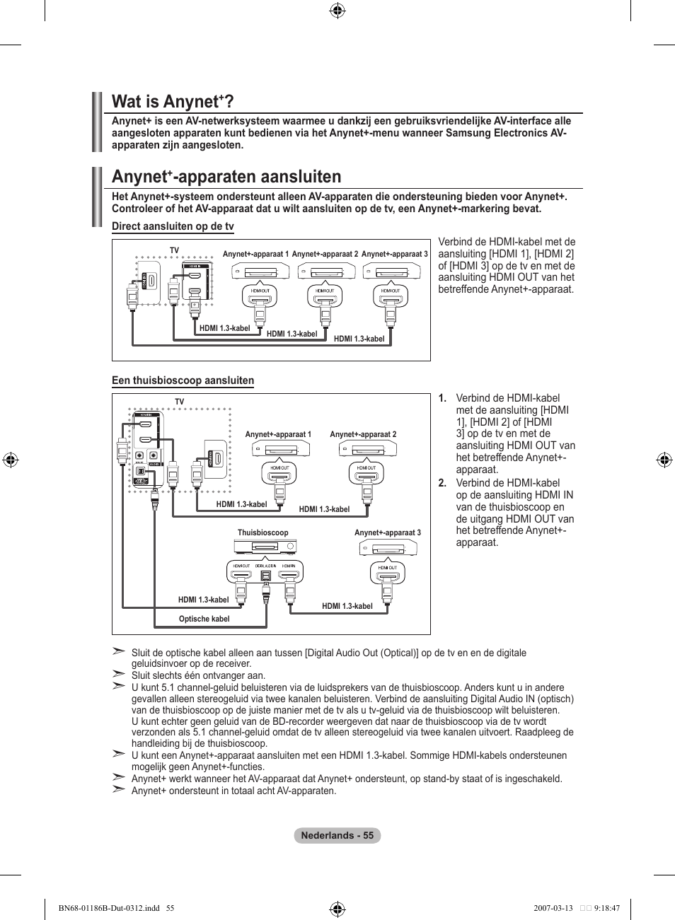 Wat is anynet, Anynet, Apparaten aansluiten | Samsung LE52M87BD User Manual | Page 243 / 498