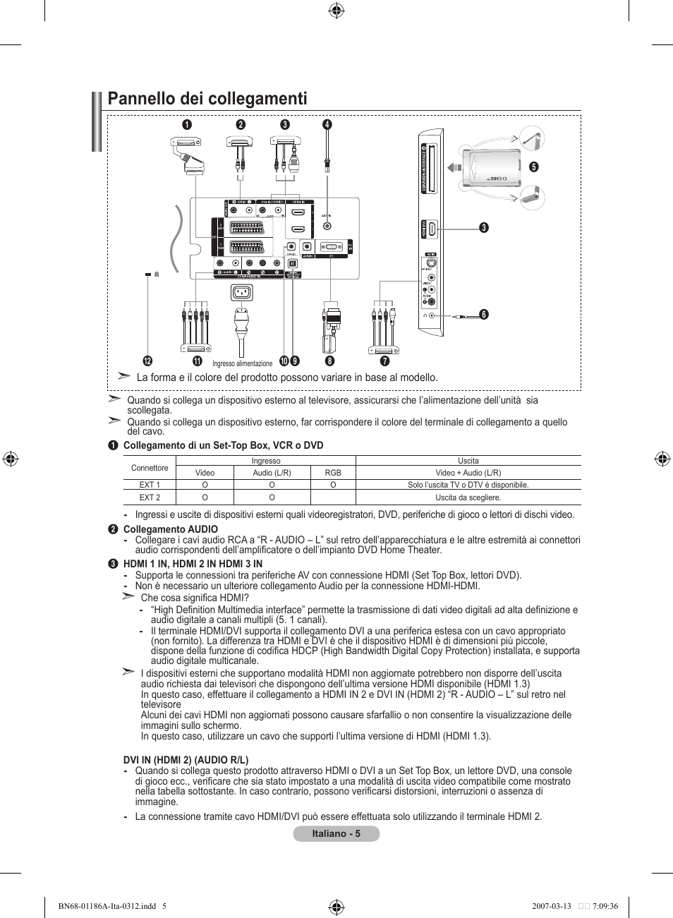 Pannello dei collegamenti | Samsung LE52M87BD User Manual | Page 255 / 498