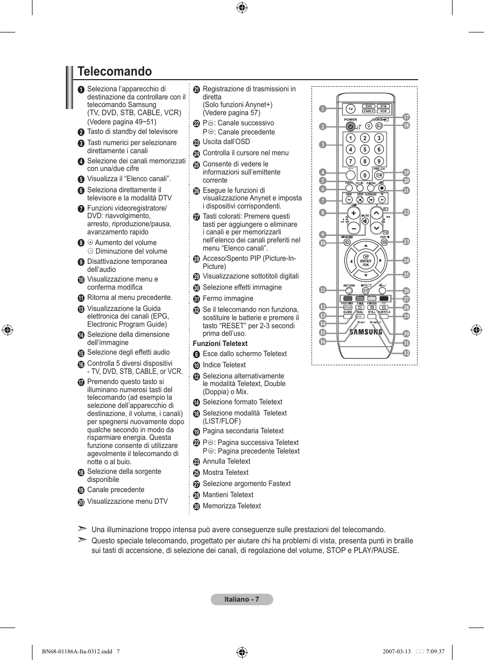 Telecomando | Samsung LE52M87BD User Manual | Page 257 / 498