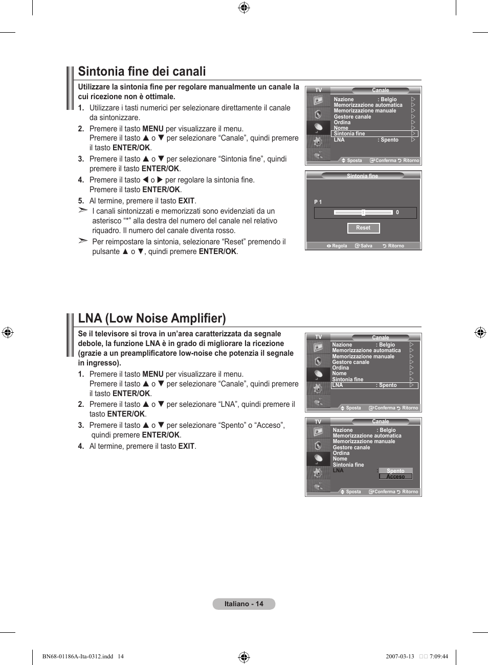 Sintonia fine dei canali, Lna (low noise amplifier) | Samsung LE52M87BD User Manual | Page 264 / 498